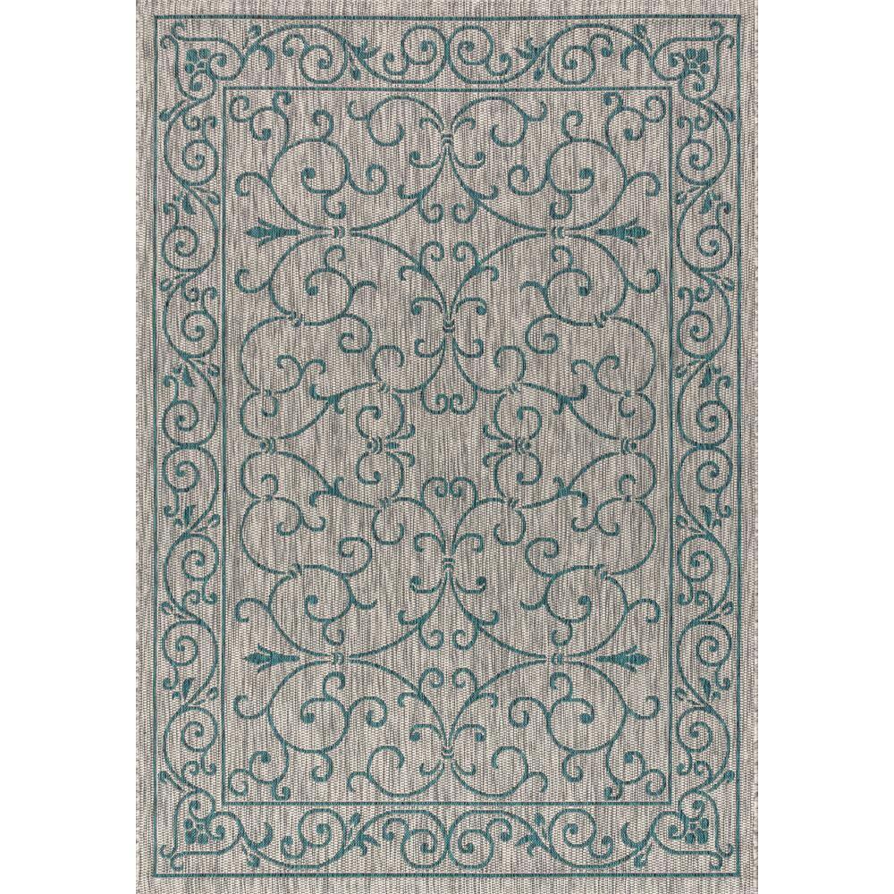 5'x8' Charleston Vintage Filigree Textured Weave Indoor/Outdoor Area Rug, Gray/Teal - JONATHAN Y
