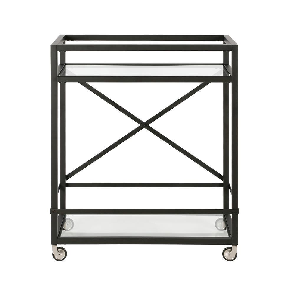 Evelyn&Zoe 30" Blackened Bronze Metal/Glass Bar Cart