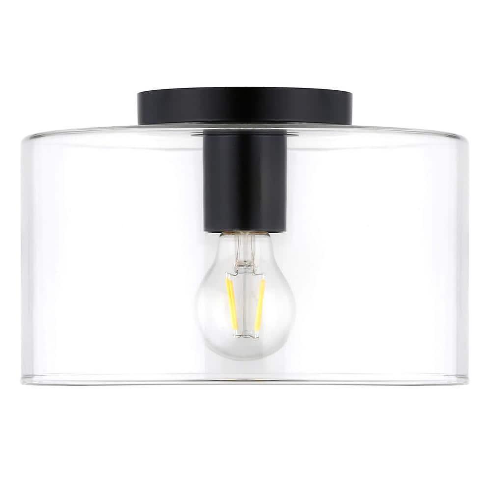 Evelyn&Zoe 10" Matte Black Metal/Glass Semi Flush Mount
