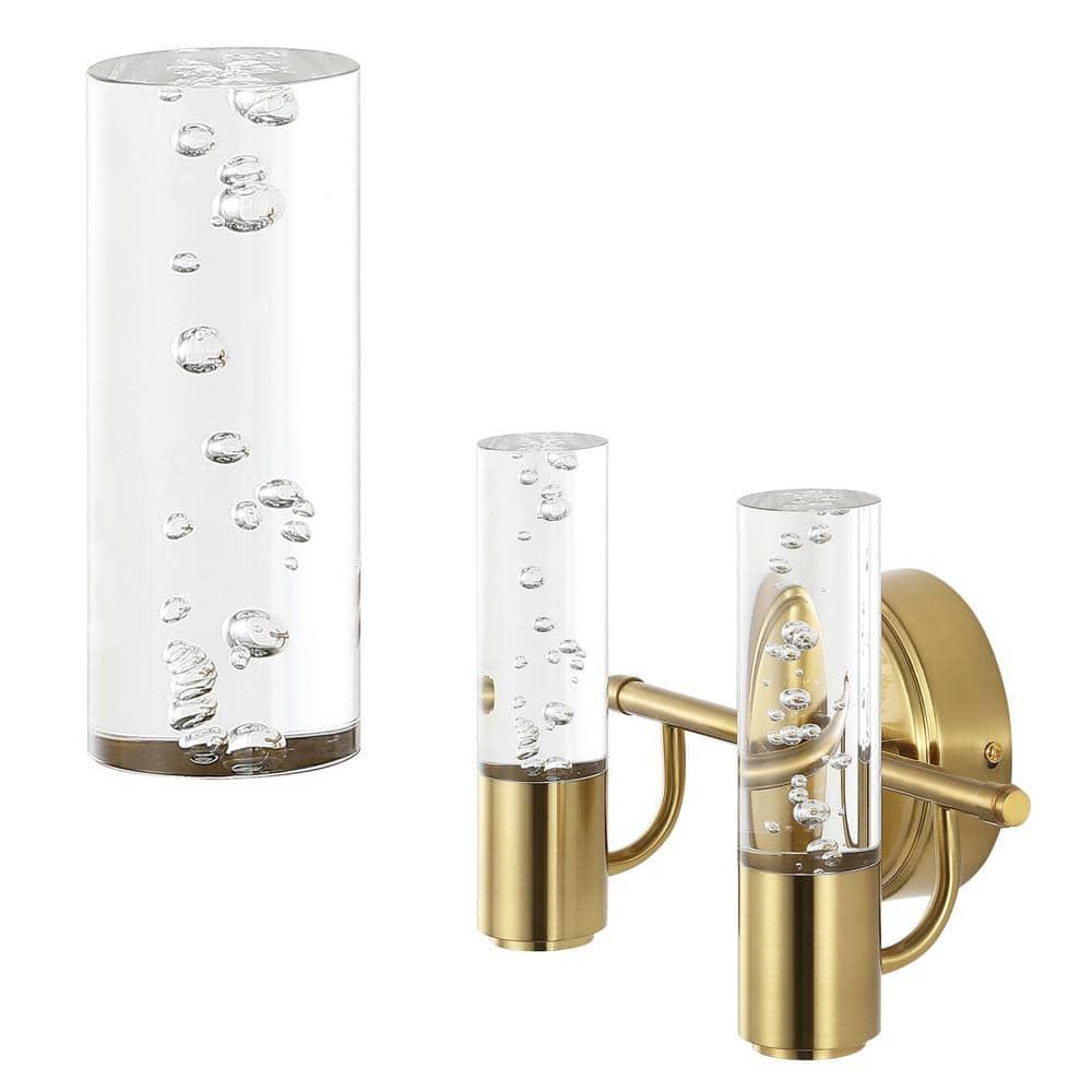 10.75" 2-Light Bolha Minimalist Bubble Acrylic/Iron Wall Sconce Light Brass/Gold - JONATHAN Y: ETL Listed, Modern Vanity Fixture