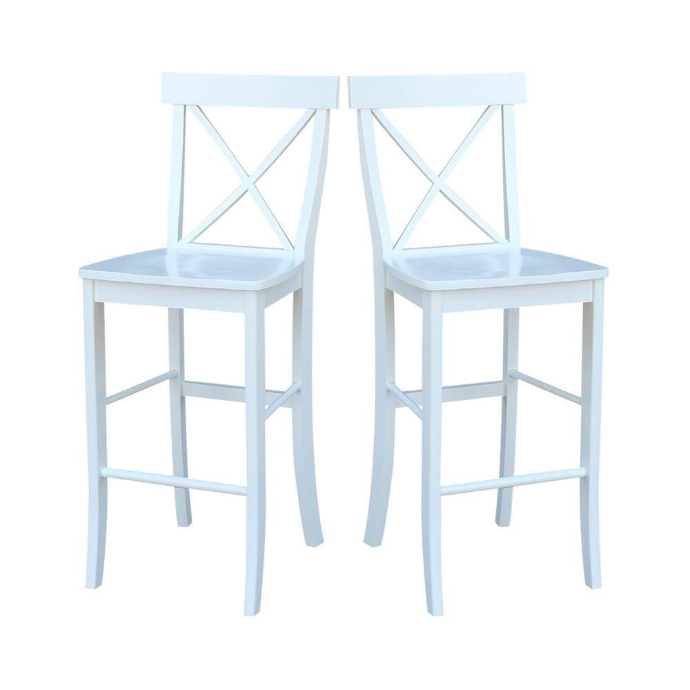 International Concepts Cross Back Solid Wood 30 in. Bar Height Stool in White