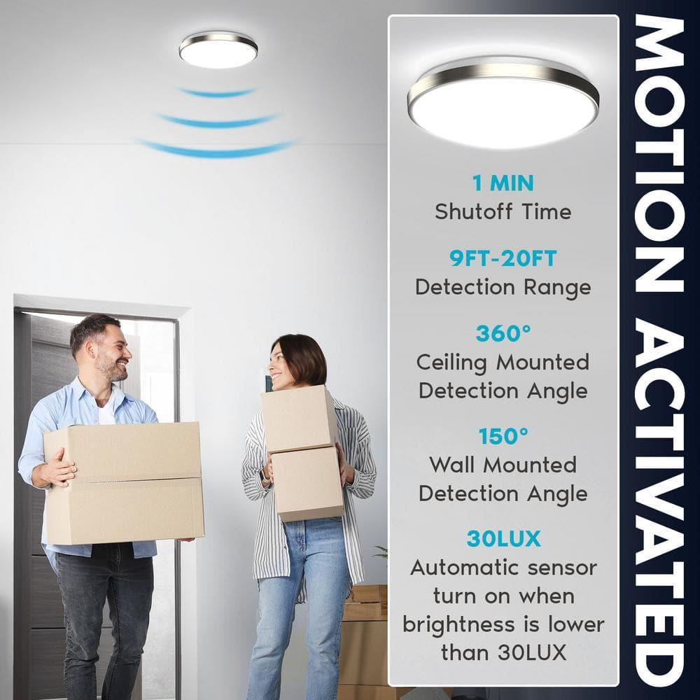 Luxrite Motion Sensor LED Flush Mount Ceiling Light, 11 Inch, 5CCT 2700K-5000K, 16W, 1200 Lumens, ETL