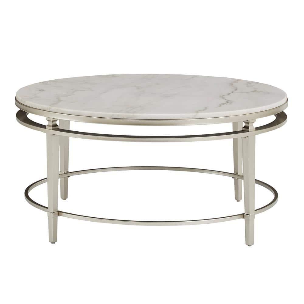 Weston Home Timo Champagne Silver Finish Round Marble Top Coffee Table