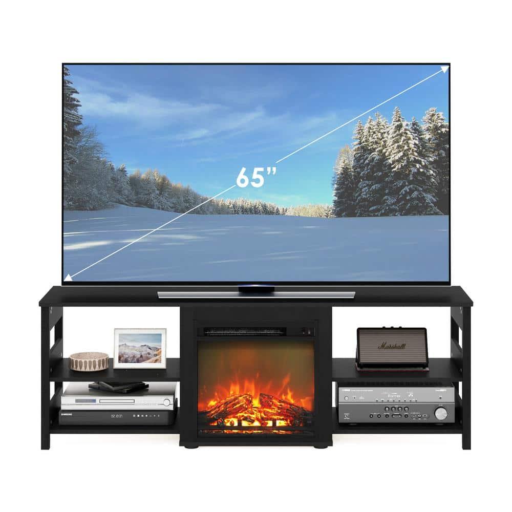 Furinno Classic Fireplace TV Stand Entertainment Console Media Center W/18" Electric Fireplace for TVs up to 70",Americano