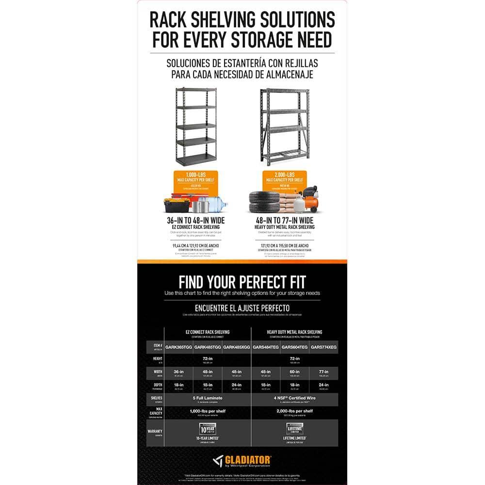 Gladiator® 48" Wide EZ Connect Rack With Five Deep Shelves