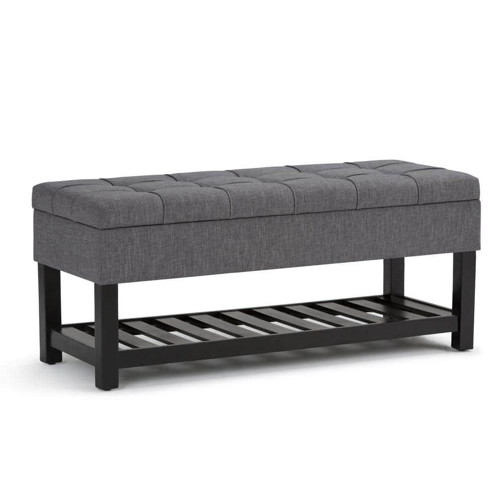 Simpli Home Saxon 43"W Tufted Transitional Storage Ottoman Bench with with Lift-Top Lid