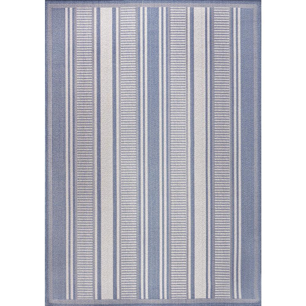 8' x 10' Haynes Modern Double Stripe Indoor/Outdoor Area Rug, Blue/Light Gray - JONATHAN Y
