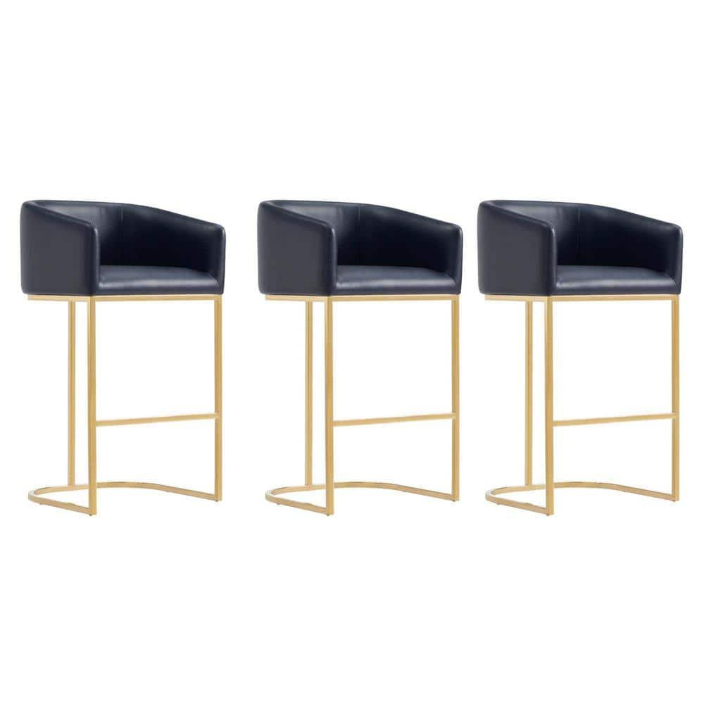 Manhattan Comfort Set of 3 Louvre Barstools Black/Titanium Gold