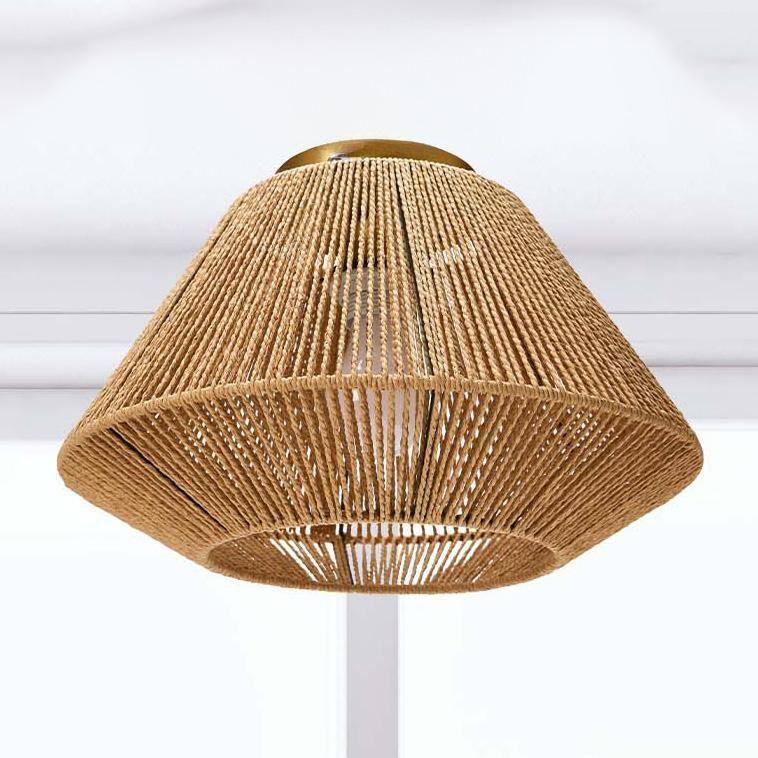 Storied Home Coastal Ceiling Lamp with Shade Natural Paper Rope and Iron Base: Flush Mount, ETL & UL Listed