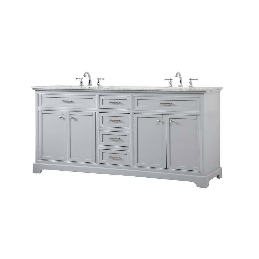Elegant Decor Americana 72" Metal MDF Marble Double Bathroom Vanity in Gray