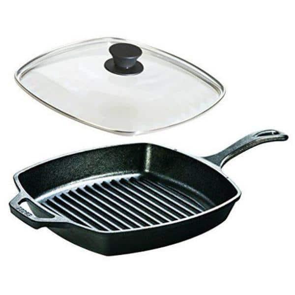 Square Glass Lid for Grill Pans - 10.5"-inch/26.67cm/269mm - Fits Lodge - Fully Assembled - Replacement Cover - Oven Safe Reinforced for Skillets - Universal all Cookware: Cast Iron, Stainless, Enamel