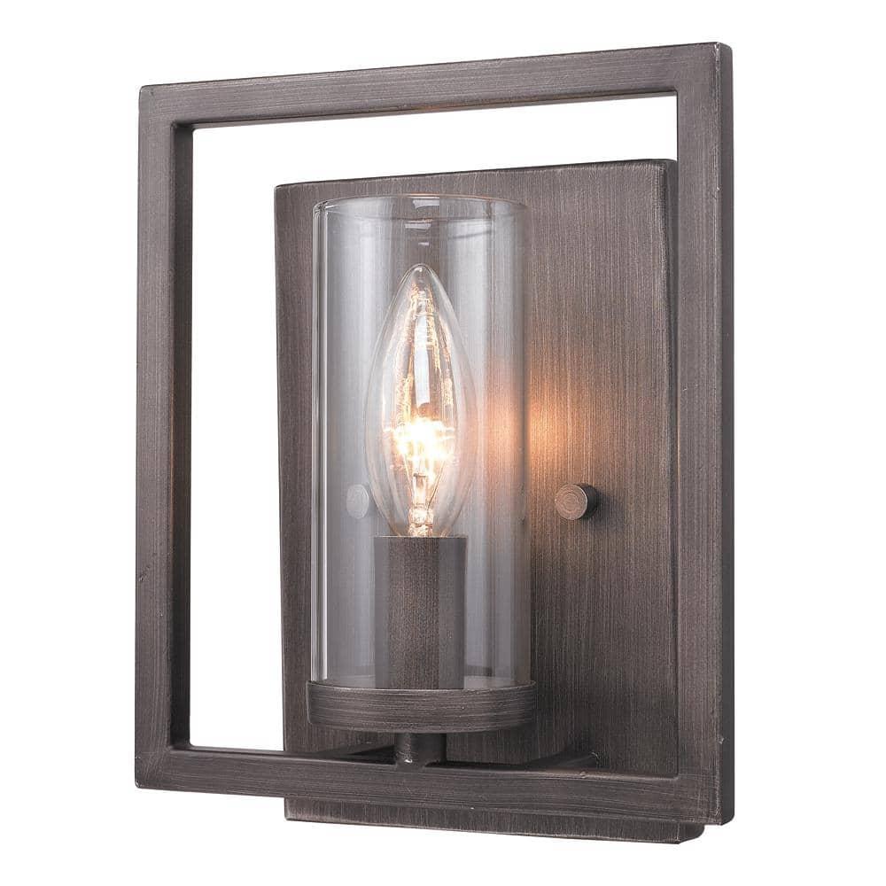 Golden Lighting Marco 1-Light Wall Sconce in Gunmetal Bronze with Clear Glass