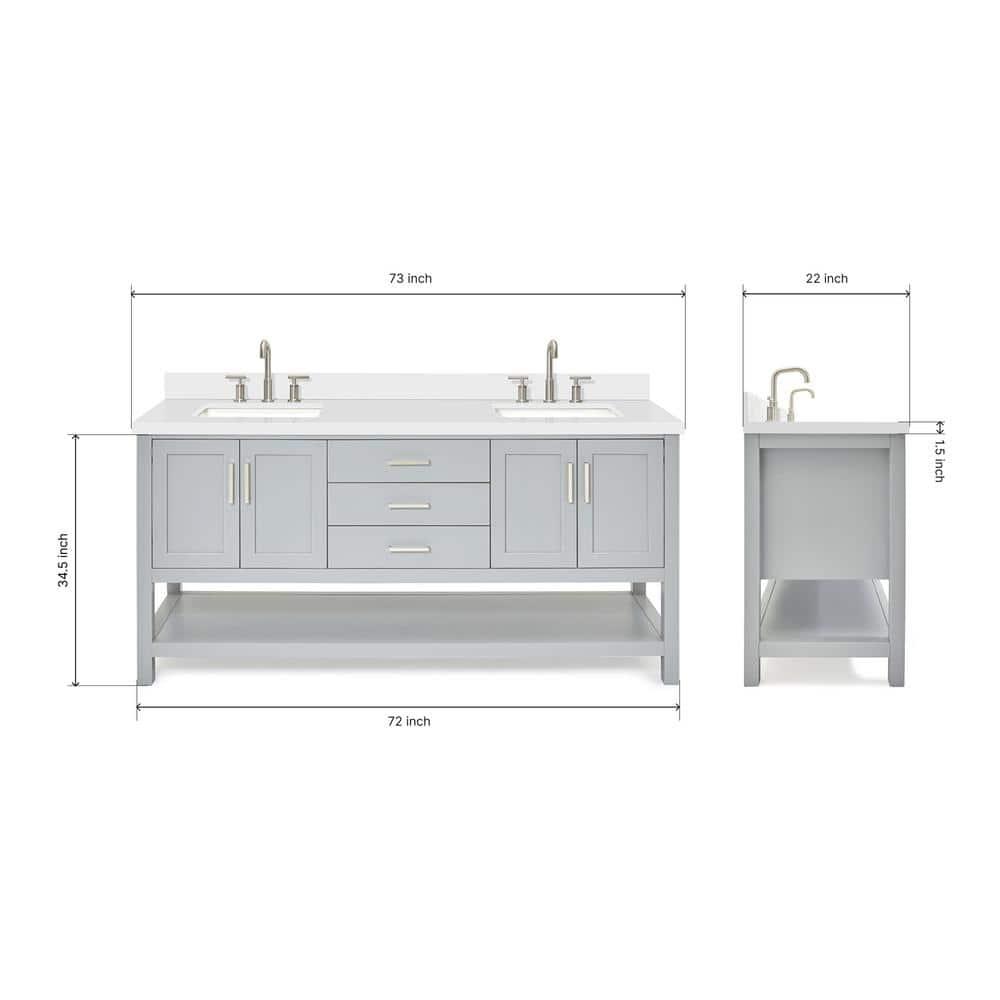 Ariel S073dwqrvo Magnolia 72" Free Standing Double Basin Vanity Set - Grey / Pure White