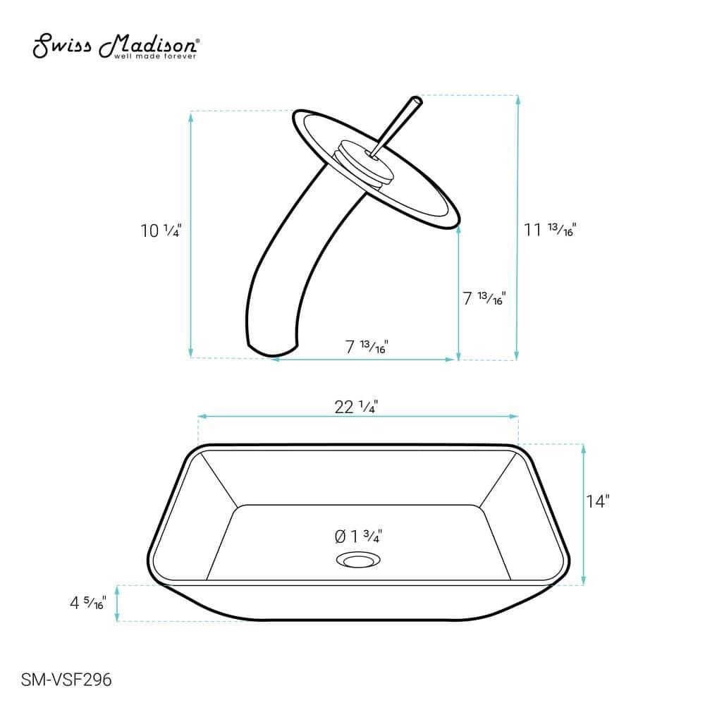 Cascade Rectangular Glass Vessel Sink with Faucet