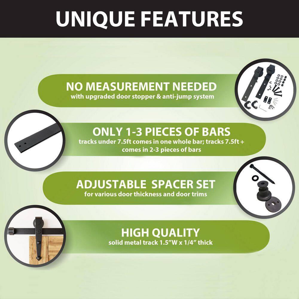 Homacer Black Rustic Sliding Barn Door Hardware Kit, for Two Doors, 5.5ft Long Flat Track, Classic Design Roller, Heavy Duty, for Interior Use(Doors Not Included)