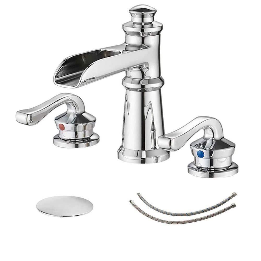 BWE 8 in. Waterfall Widespread 2-Handle Bathroom Faucet With Drain Assembly