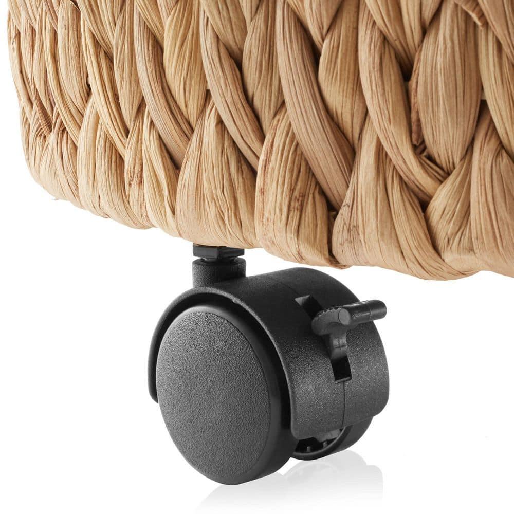 Casafield Rolling Storage Basket - Natural, Handwoven Hyacinth Rolling Hamper with Lid, Storage Bin on Wheels for Living Room, Bathroom, Laundry
