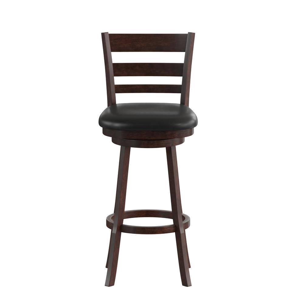 Taylor & Logan Zayne Barstool Espresso: Round Faux Leather, Wood Frame, 300 lbs Capacity