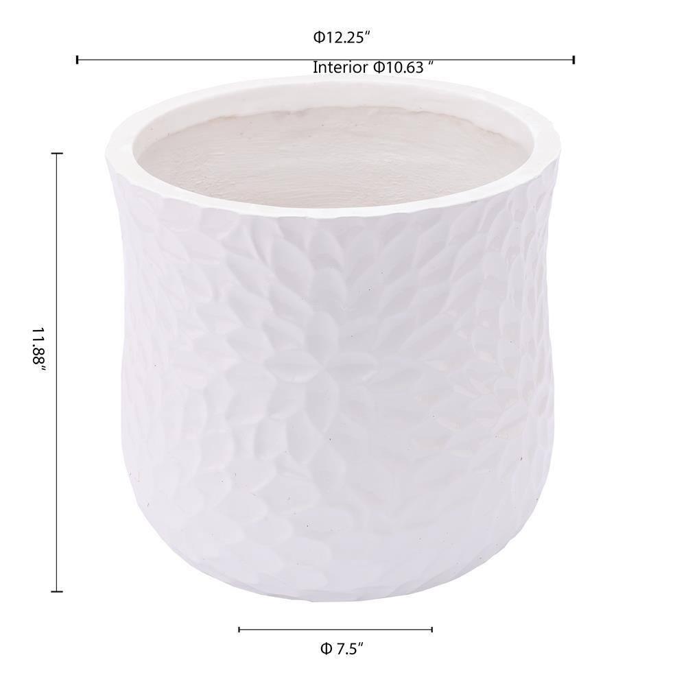 LuxenHome White MgO Floral Round Planter