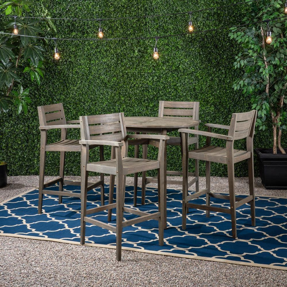 GDF Studio Brigitte Outdoor Acacia Wood 5 Piece Bar Set, Gray