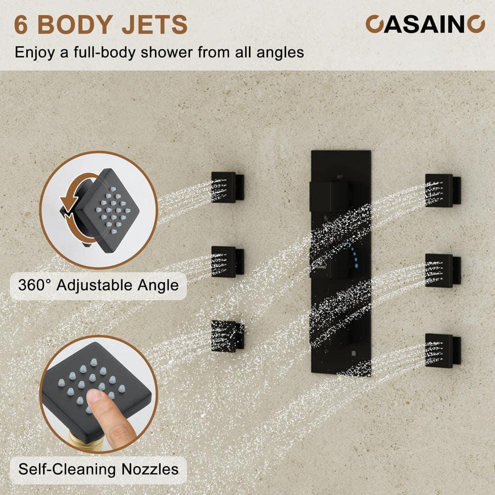 CASAINC Rainfall Symphony 16inch Dual Shower Head Rainfall Thermostatic Shower System with 16-inch Slide Bar and Body spray KCHS0019-16MB