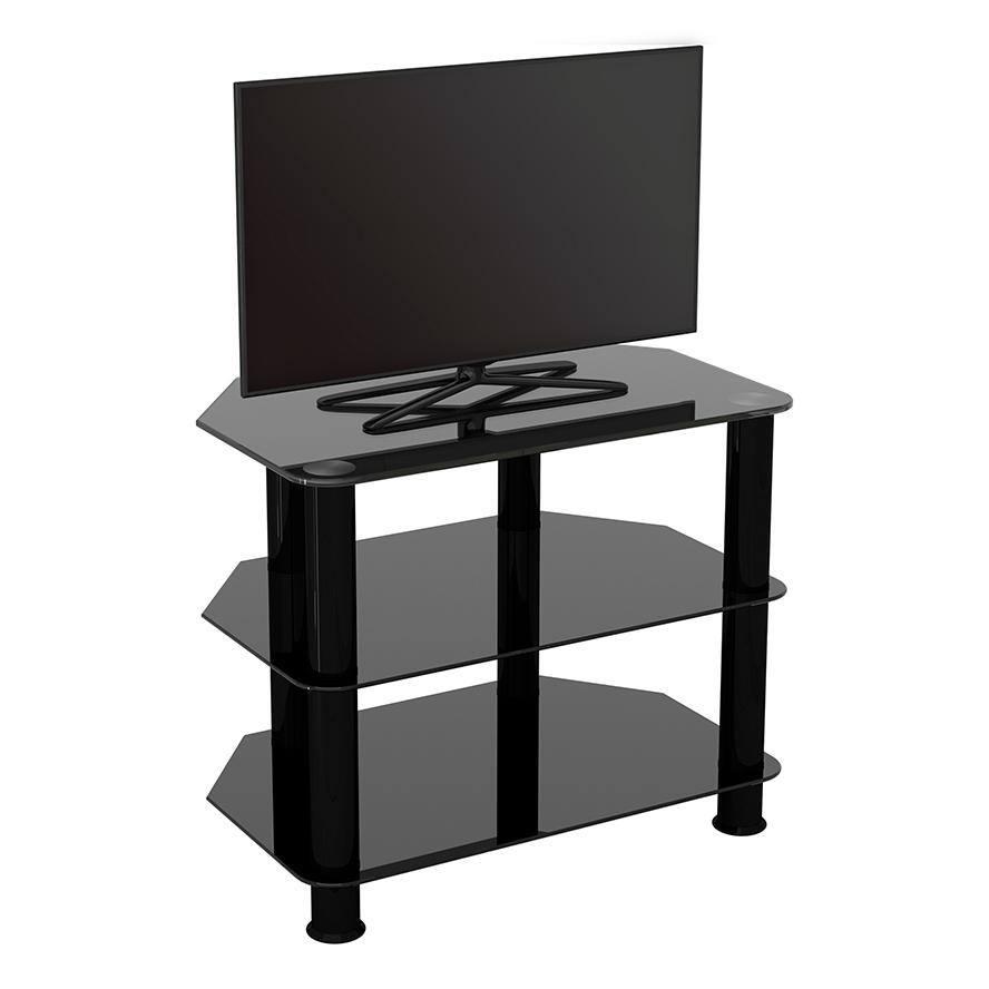 SDC600BB-A TV Stand for up to 32-inch TVs, Black Glass, Black Legs
