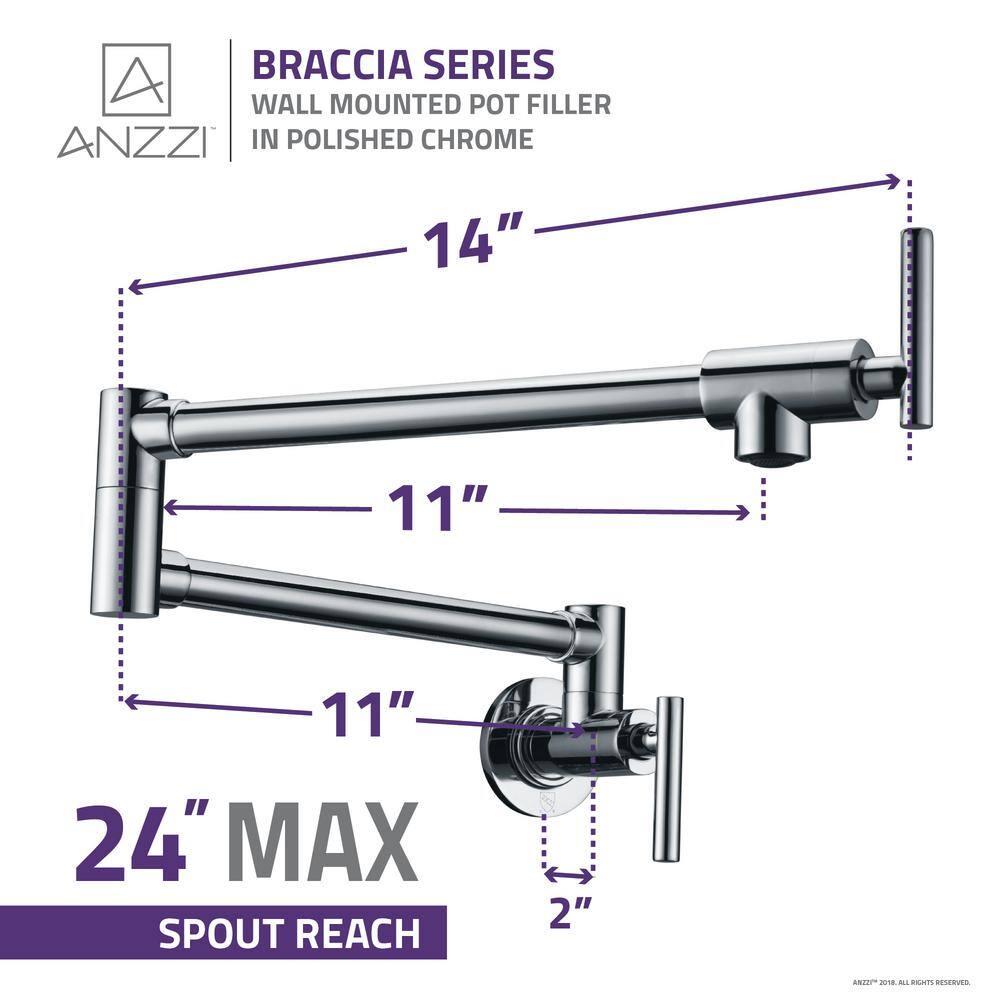 ANZZI ANZZI Braccia Series 24" Wall Mounted Pot Filler With Accessories KF-AZ258CH