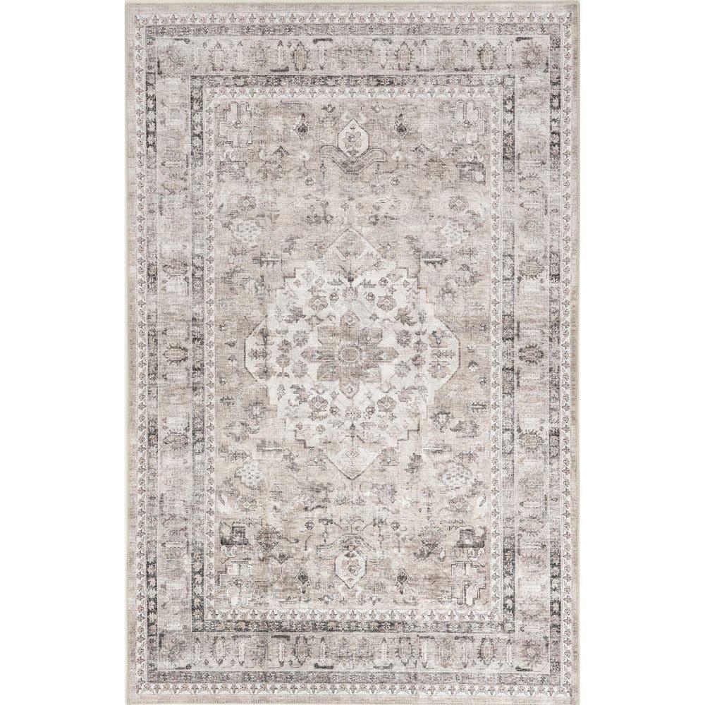 Nuloom Davi Medallion 6x9 Spill Proof Machine Washable Indoor Area Rug for Living Room Bedroom Dining Room, Stone/Ivory