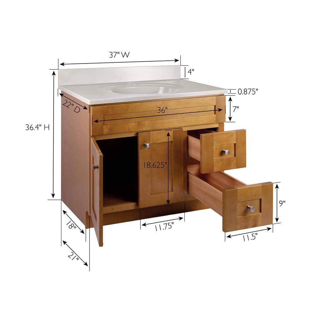 Brookings 37" Solid Wood Vanity in Birch with Marble Top Fully Assembled