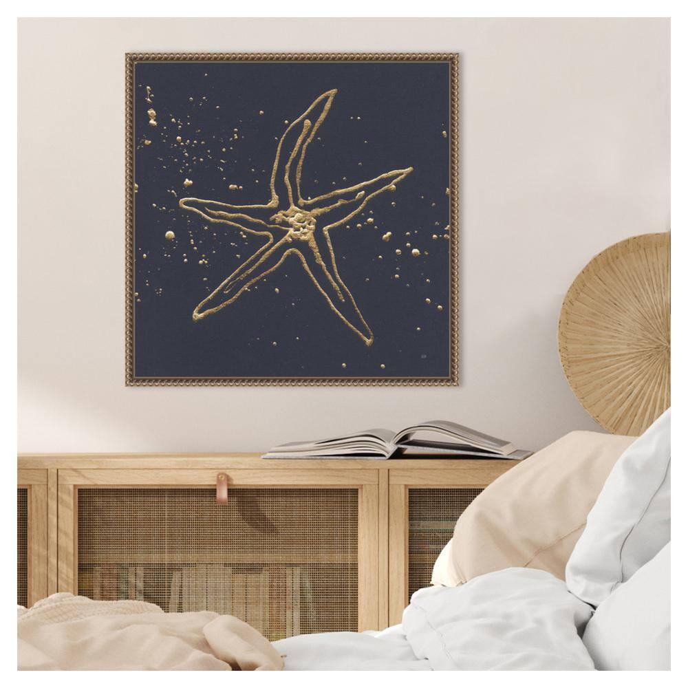 22"x22" Gold Starfish II by Chris Paschke Framed Canvas Wall Art Print Bronze - Amanti Art: Modern Nautical Lithograph, Polystyrene Frame
