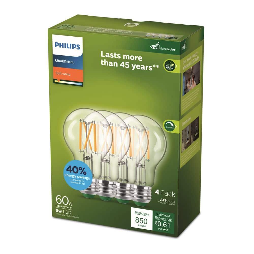 Philips 4pk 60W A19 Ultra Efficient Soft White Clear