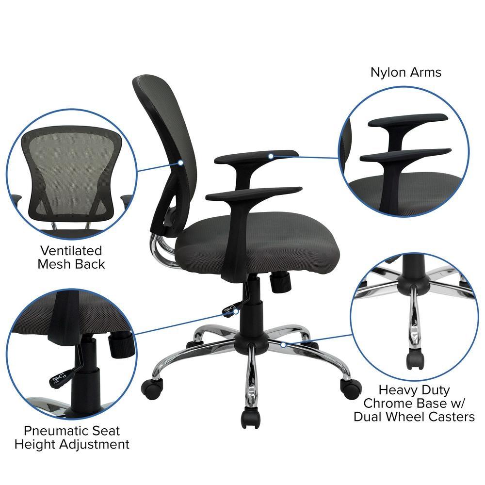 Flash Furniture Mid-Back Mesh Swivel Task Office Chair with Chrome Base and Arms