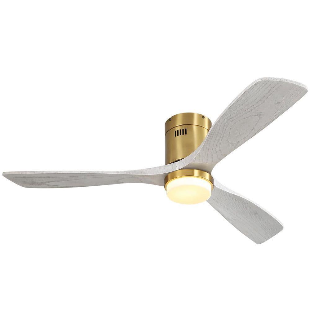 52" Modern Ceiling Fan without Light, Remote Control and Reversible DC Motor Included White with Light Wood-grain