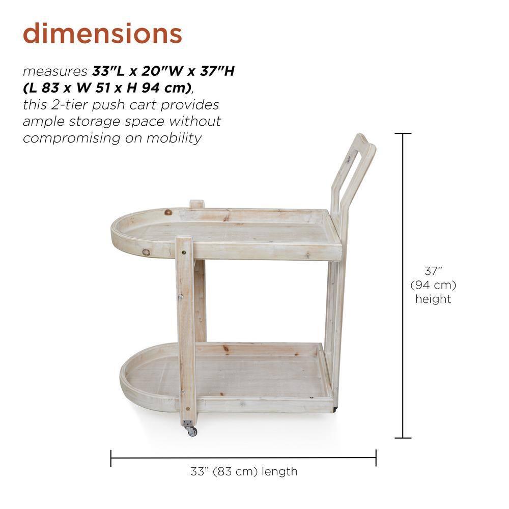 Alpine Corporation MBB174 Wood 2-Tier Rolling Storage Cart for Books, Plants, Decor, Rustic Storage Push Cart with 2 Shelves