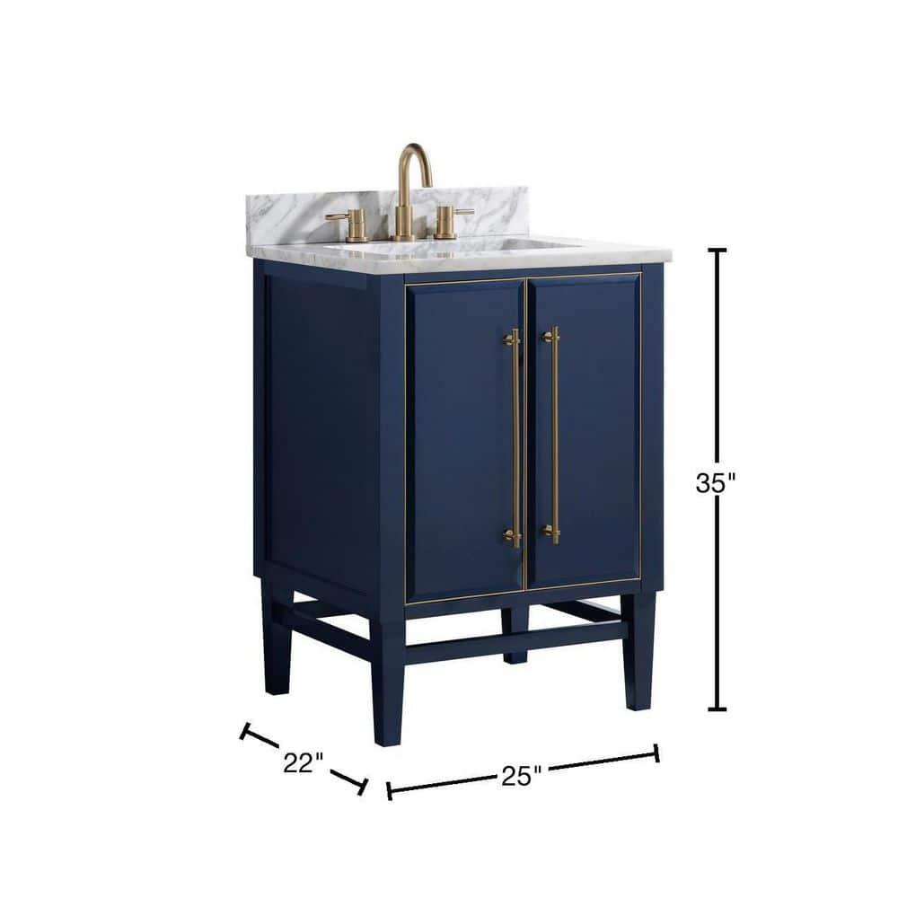 Navy Blue and Gold 25" Single Vanity with Marble Top