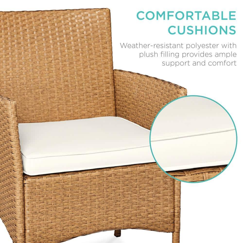 Best Choice Products 3-Piece Outdoor Wicker Conversation Patio Bistro Set, w/ 2 Chairs, Table - Natural/Ivory