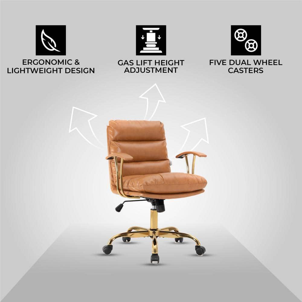 LeisureMod Regina Modern Padded Leather Adjustable Executive Office Chair with Tilt & 360-Degree Swivel – Brown – Ergonomic High-Back Desk Chair for Home and Office Comfort