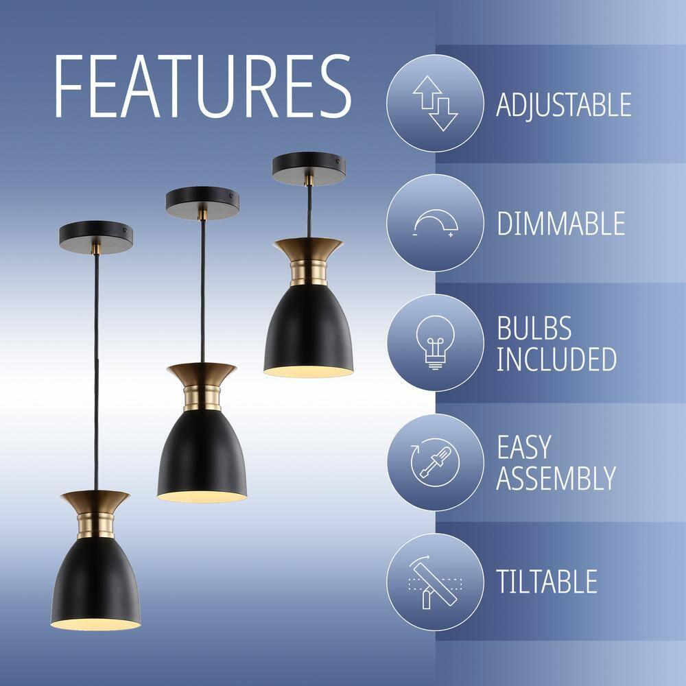 Edison 5.75 in. 1-Light Black/Brass Gold Metal LED Pendant