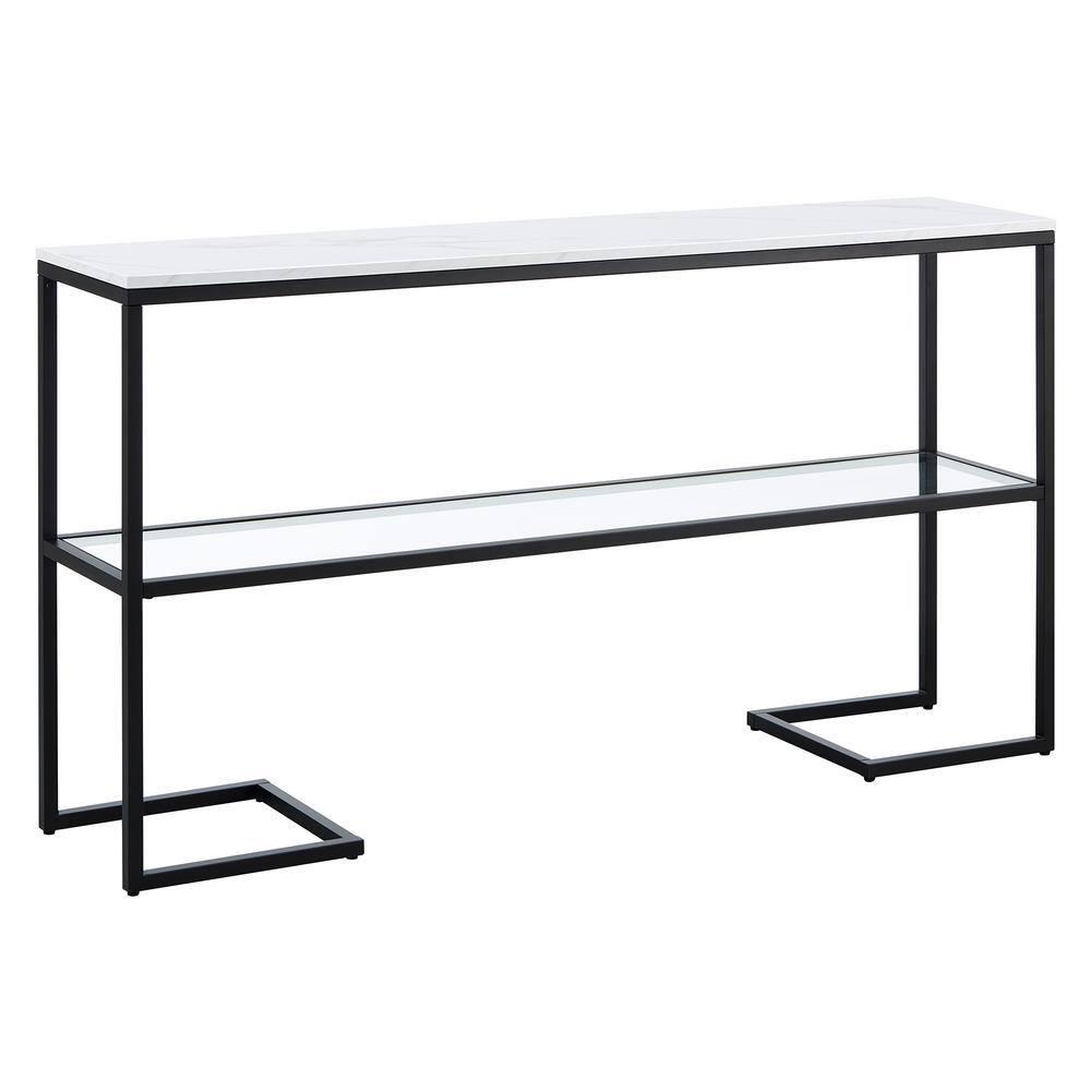 Evelyn&Zoe Errol 55" Wide Rectangular Console Table with Faux Marble Top, Blackened Bronze