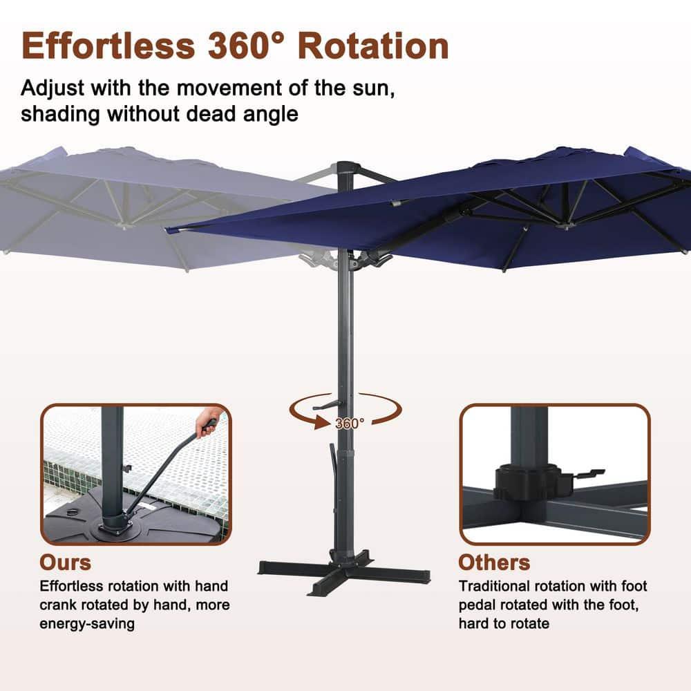 Mondawe 10x13 Ft Patio Cantilever Umbrella with Base,360° Rotation Offset and LED Light Panel,Large Rectangular Outdoor Umbrella for Pool Deck, Navy