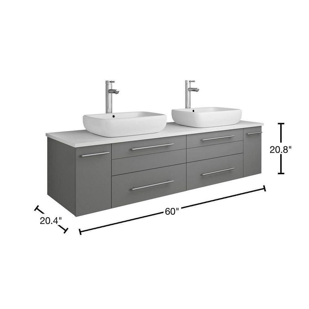 Fresca Lucera 60" Wall Mount Double Sink Modern Bathroom Vanity with Top and Vessel Sinks