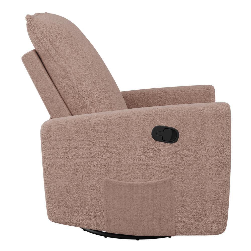 CorLiving Caillie Boucle Glider Recliner Chair Pink: Upholstered Swivel, 300lb Capacity, Contemporary Design