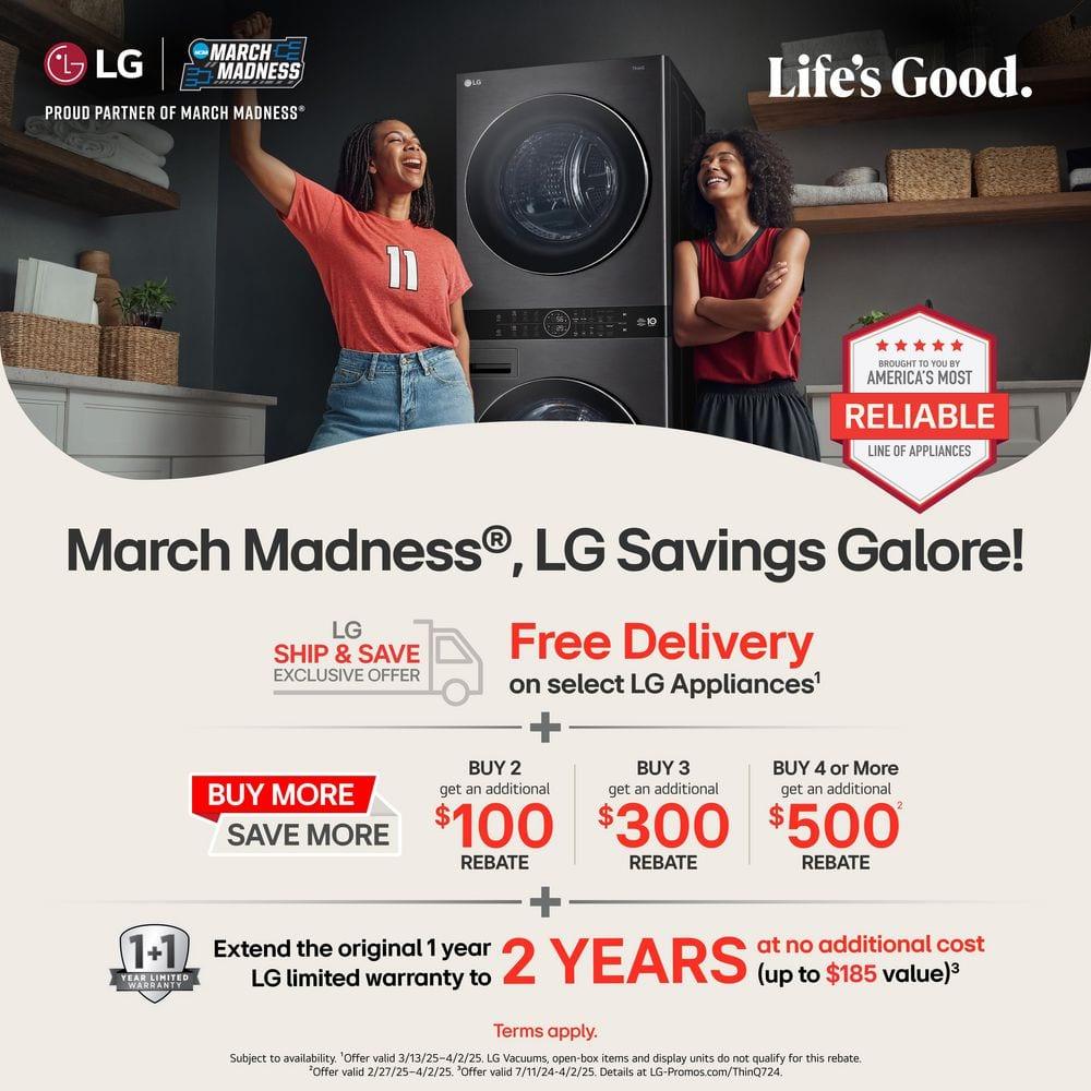 LG Single Unit Front Load WashTower with Center Control 4.5 cu. ft. Washer and 7.4 cu. ft. Gas Dryer