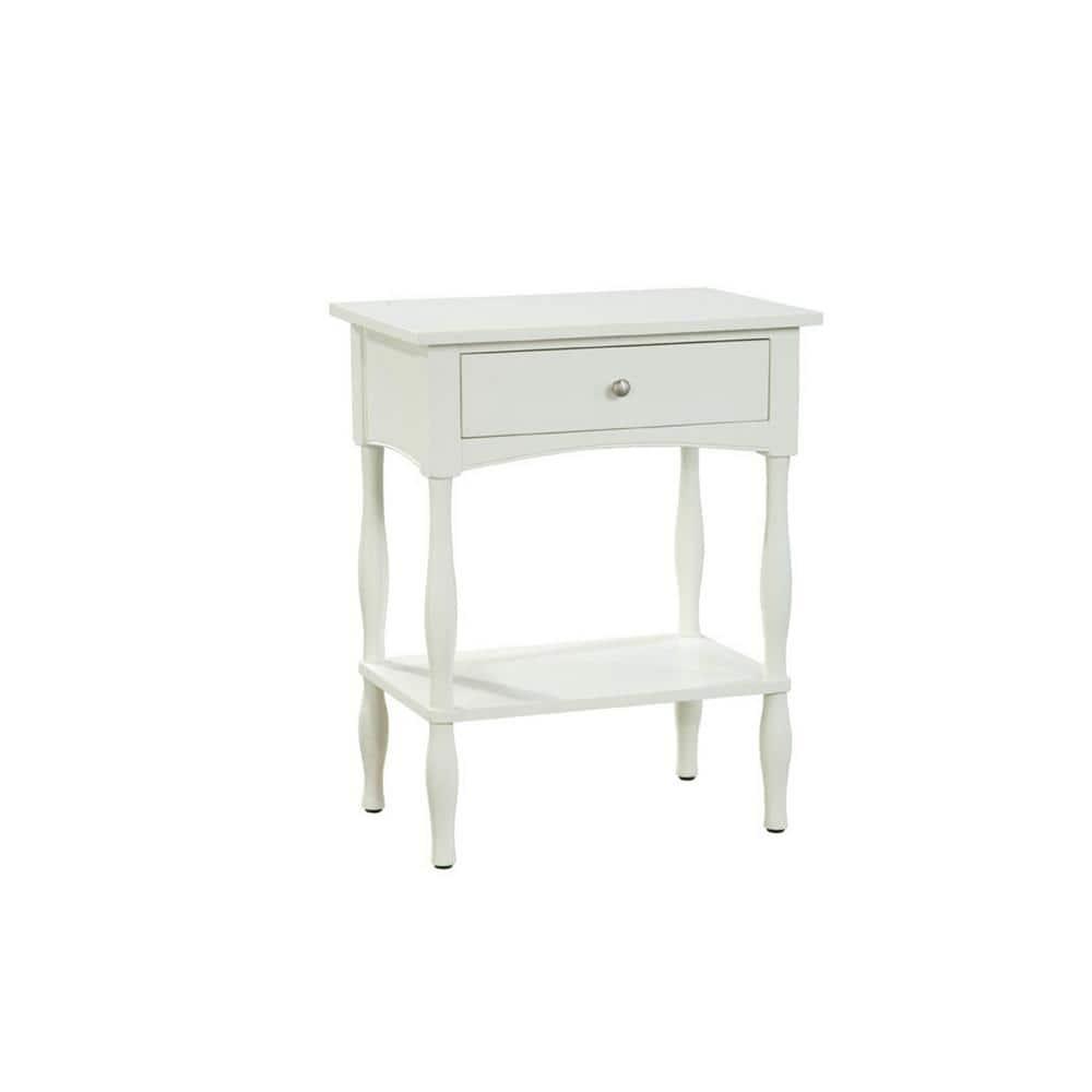 End Table Hardwood Ivory with Drawer & Shelf - Alaterre Furniture: Cottage Style, Turned Legs