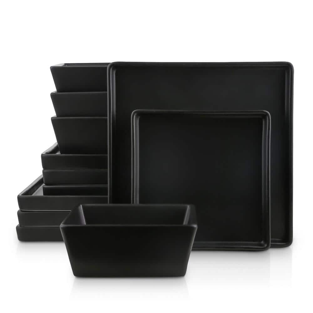 Stone Lain Grace 12-Piece Stoneware Dinnerware Set, Service for 4, Black