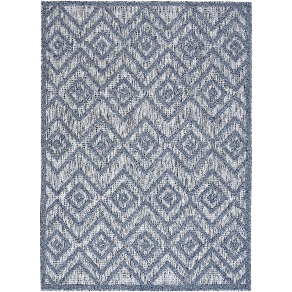 Nourison Versatile Diamond Geometric Flatweave Indoor Outdoor Area Rug Denim Blue 6' x 9'