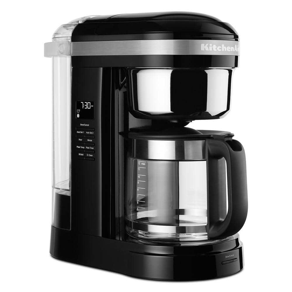 KitchenAid 12 Cup Drip Coffee Maker with Spiral Showerhead and Programmable Warming Plate, Onyx Black, KCM1209