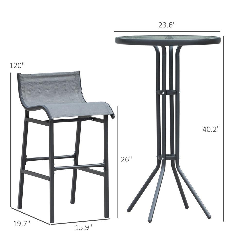 Outsunny 3 Piece Bar Height Outdoor Bistro Set for 2, Round Patio Pub Table 2 Bar Chairs with Comfortable Design & Durable Build, Charcoal Gray