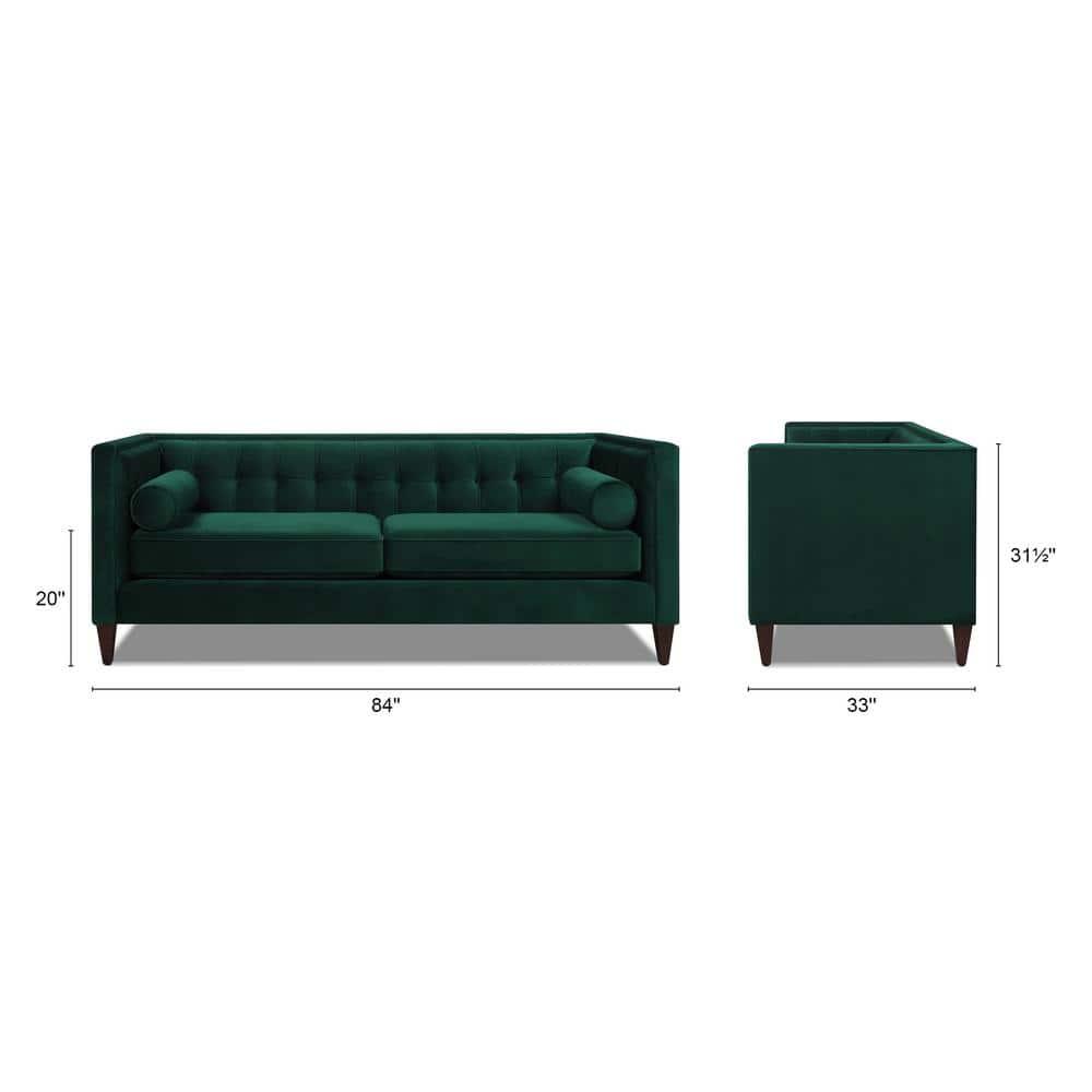 Jack 84" Velvet Tufted Tuxedo Sofa Double Cushion in Evergreen