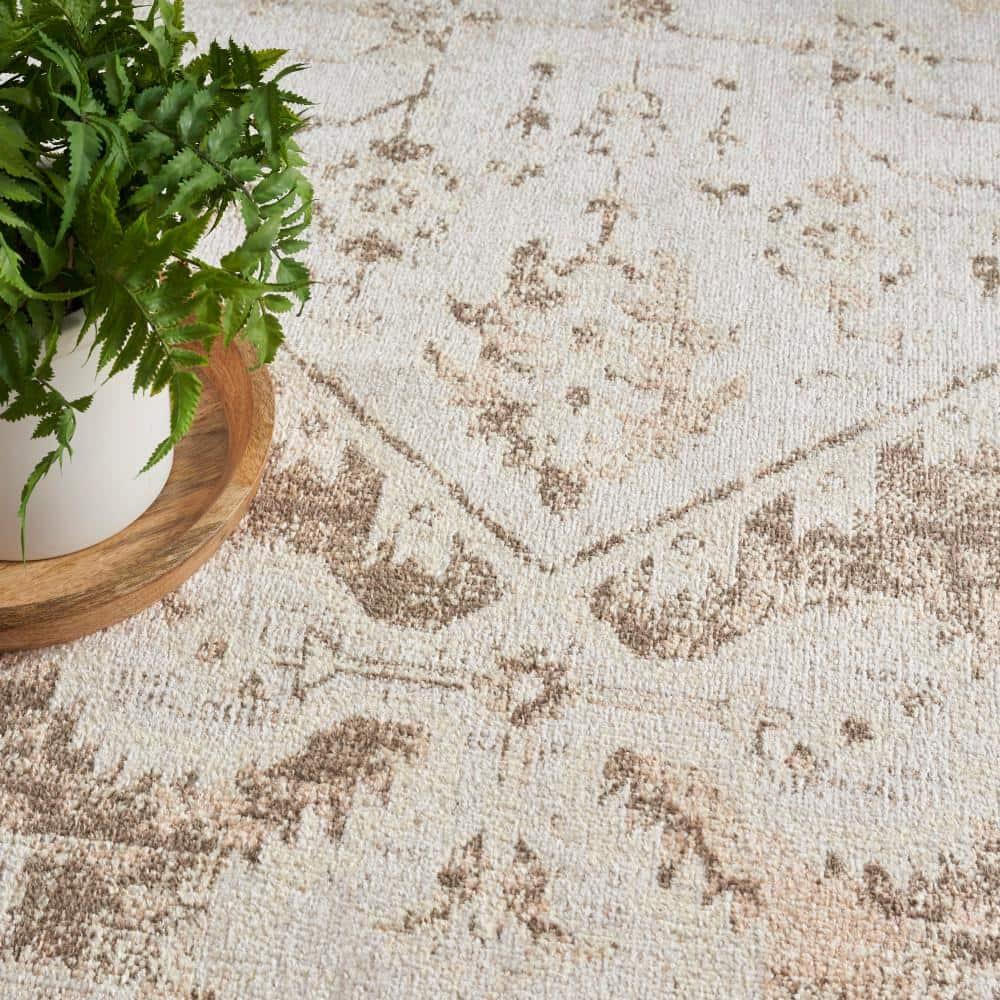 Haydel Oriental Machine Washable Power Loom Polyester Area Rug in Beige